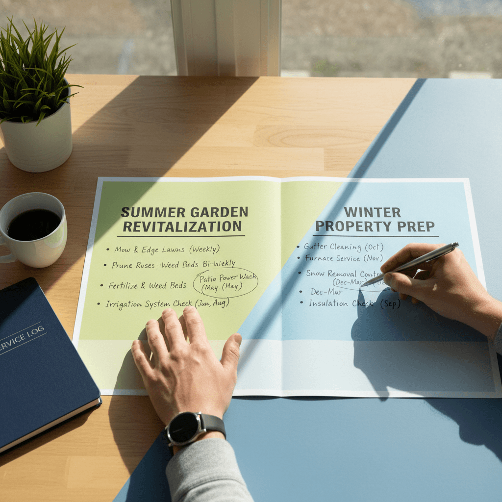 Seasonal property maintenance planning and scheduling