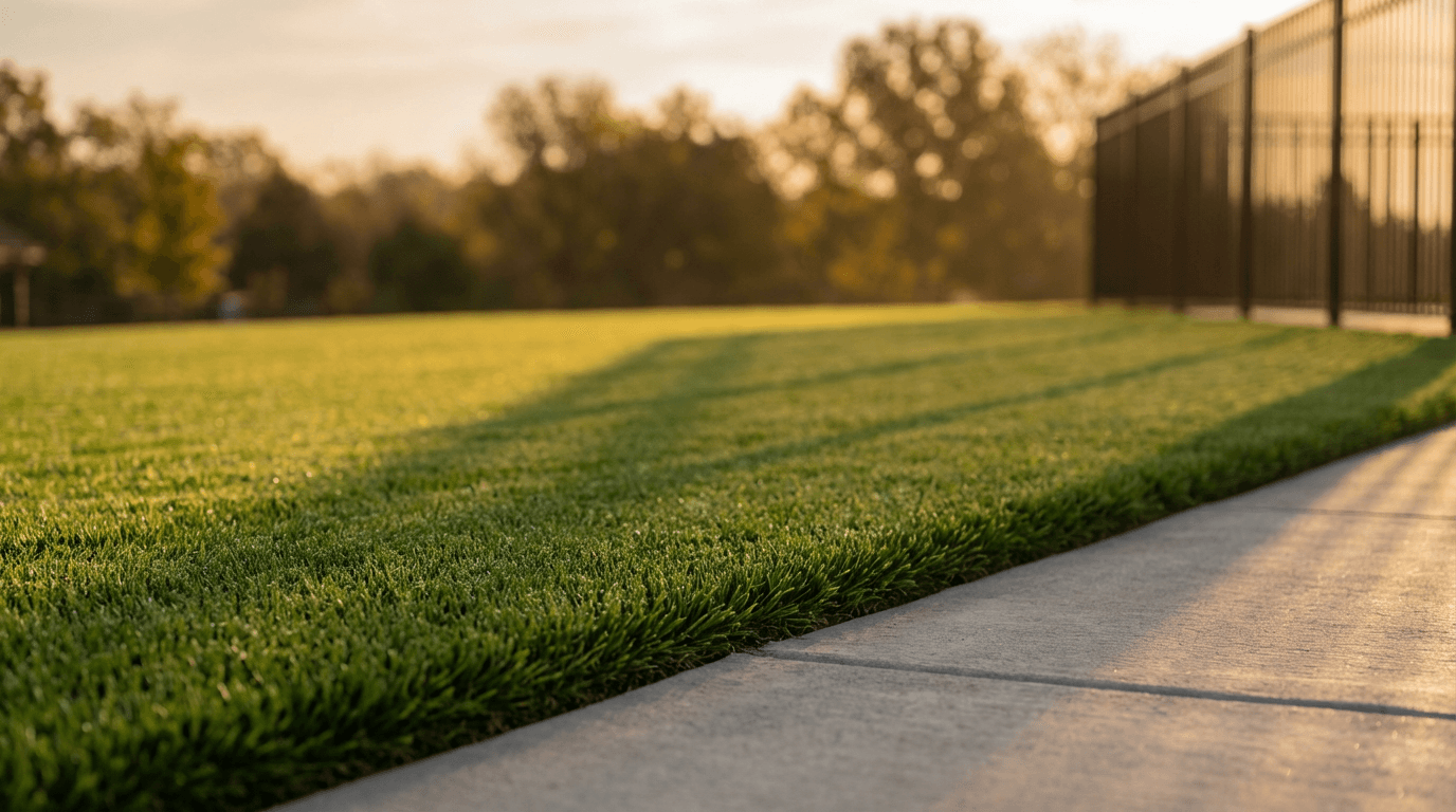 Property maintenance professional with equipment in a well-maintained Grimsby garden